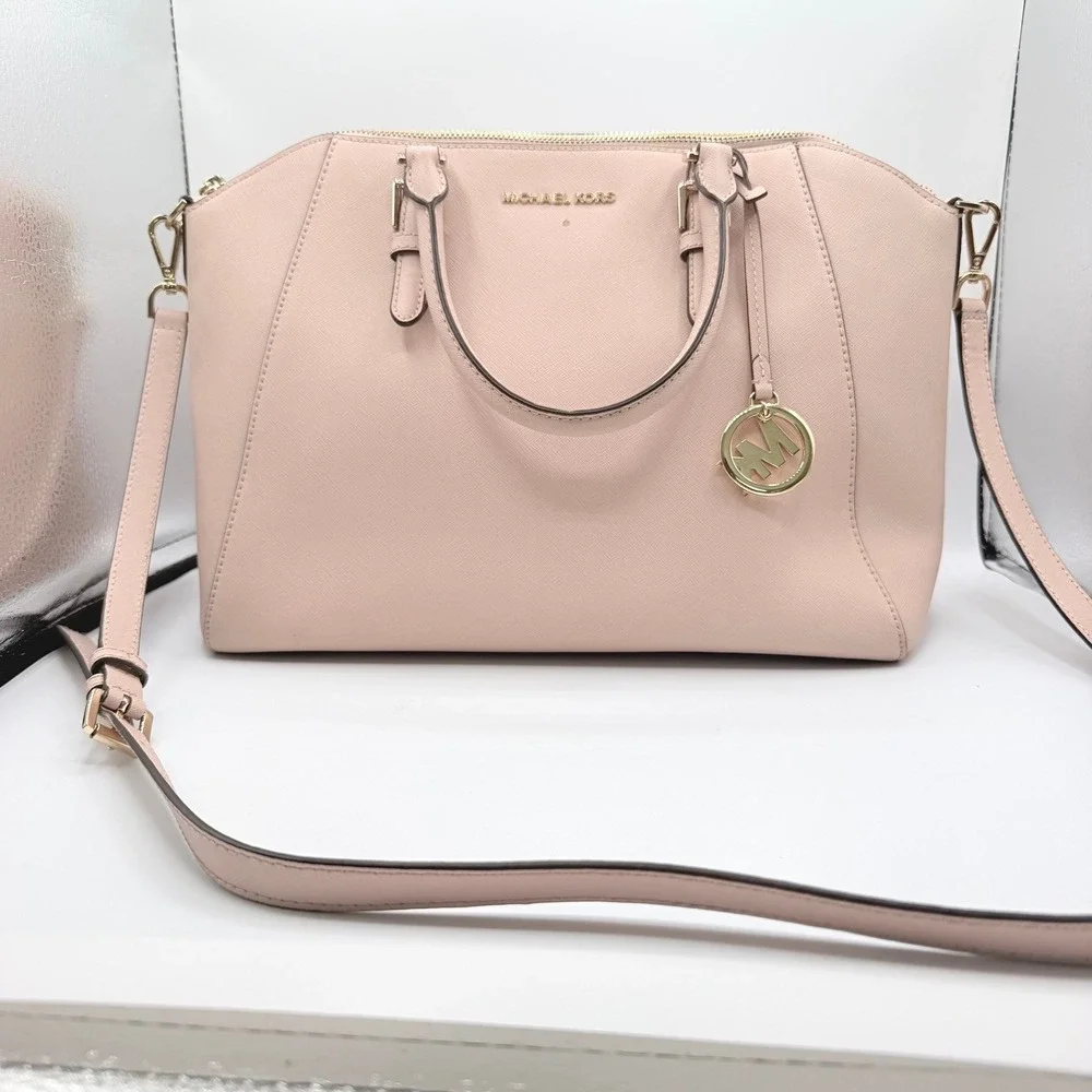 Michael Kors Ciara Satchel Womens Large Blush Pink Saffiano Leather Crossbody